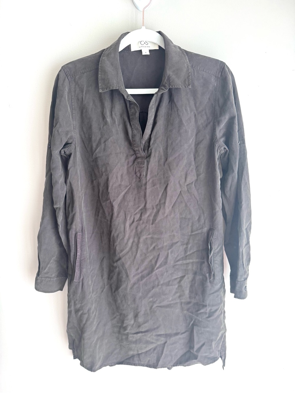 Cloth & Stone Brown TENCEL Shirt Dress Roll Tab Anthropologie S Small
